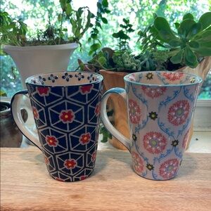 Yokohama Studio Floral Patterned Hand painted Ceramic Mugs - Set of 2
